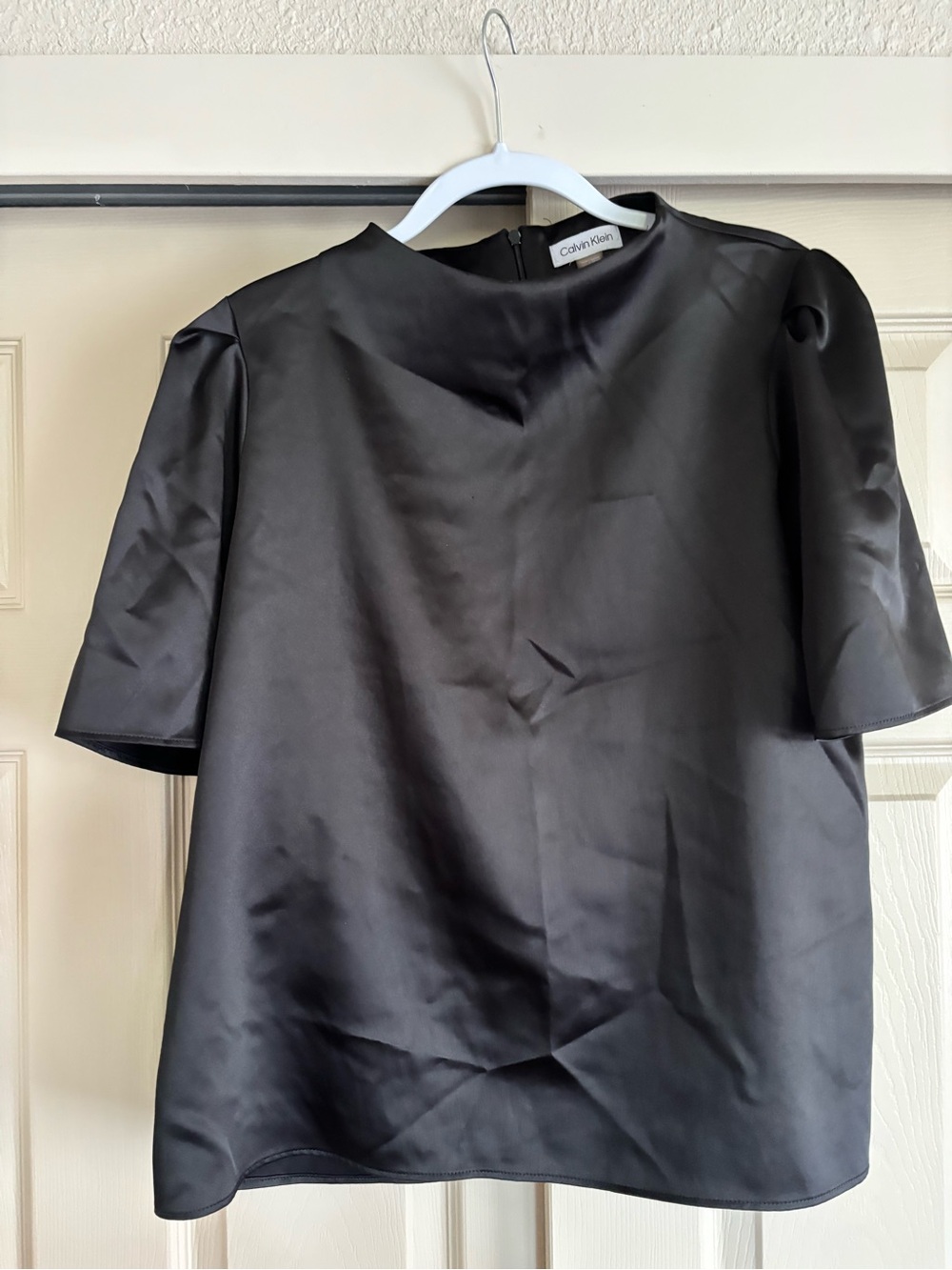Calvin Klein Satin Short Sleeve Top - Black